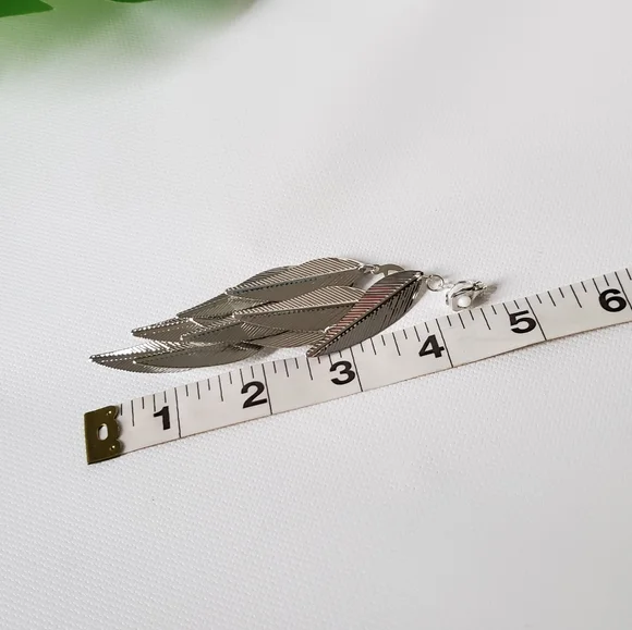 Clip On Leaf Feather Chandelier Earrings - Picture 4 of 6